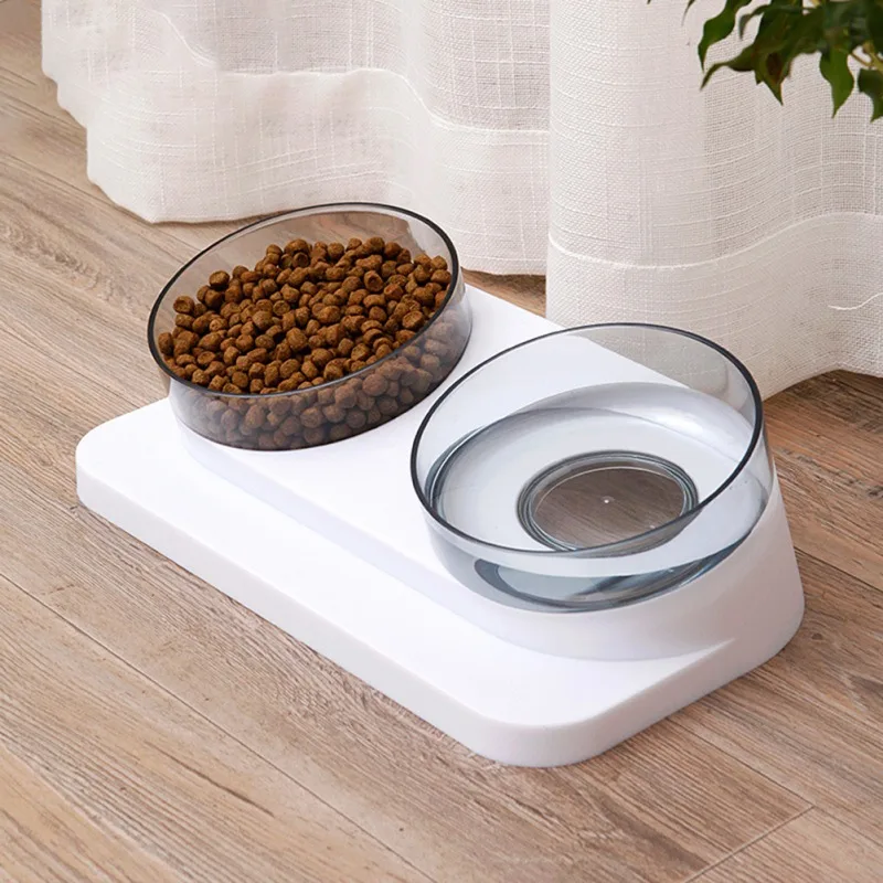 

15° Slanted Bowl For Cat Dog Removable Double Bowl Plastic Stand Pet Feeder Food Water Container Non Slip Pet Supplies