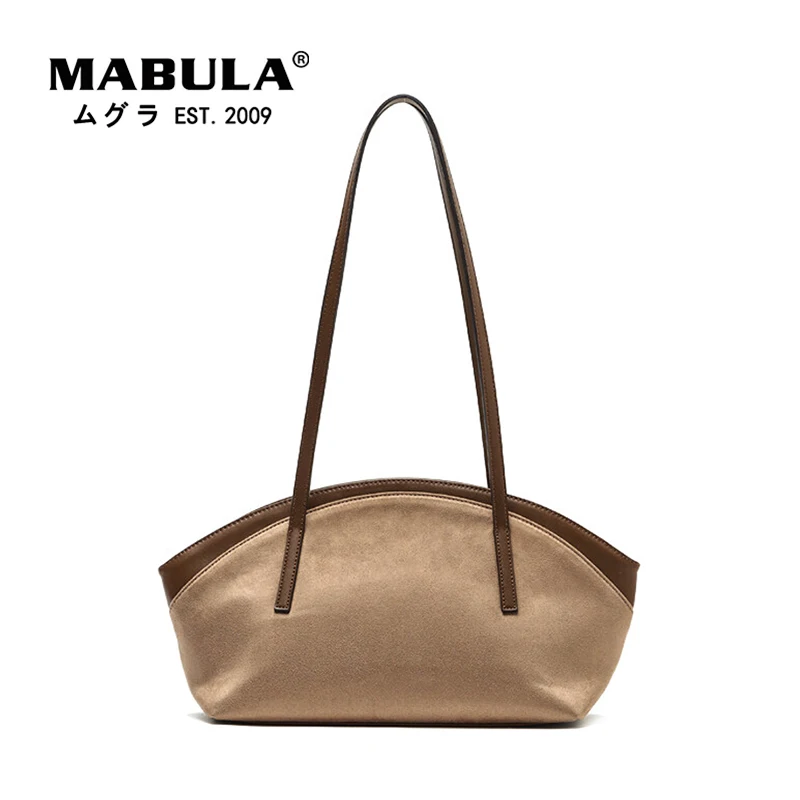 

MABULA Vintage Brown Leather Tote Shopper Handbag Shell Shape Large Shoulder Hobo Purse 2022 Autumn Zip Up Work Bag for Lady