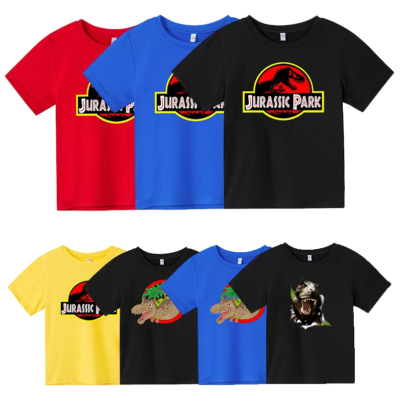 

4-14 Years Old Boys Girls Fashion Dinosaur T-shirt Hip Hop Street Casual Jurassic Park Print Summer Round Neck Short Sleeve New