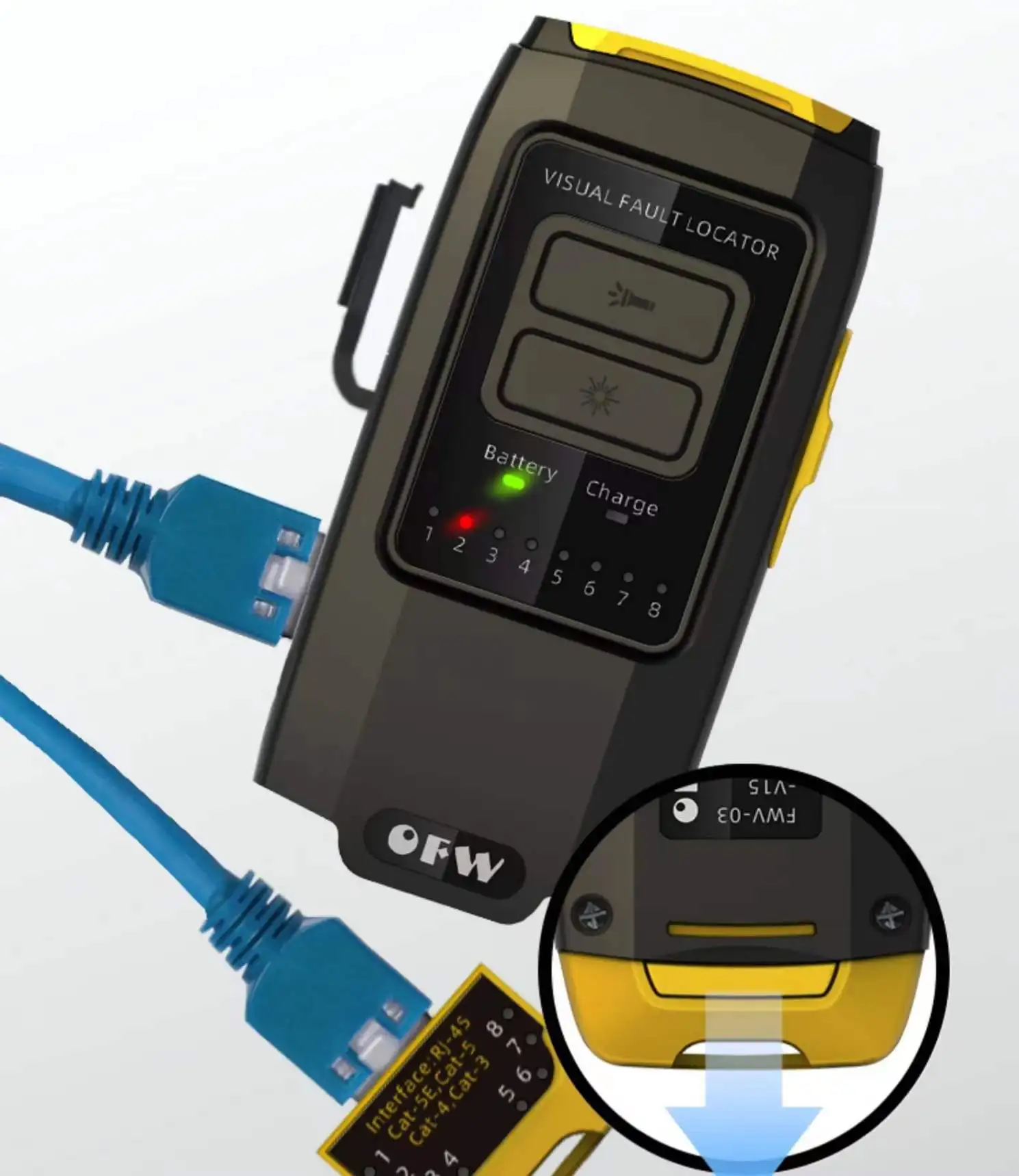 2022 Lithium Battery FTTH Visual Fault Locator 15KM 20KM 30KM TYPE-C Rechargeable Laser Source VFL 30MW