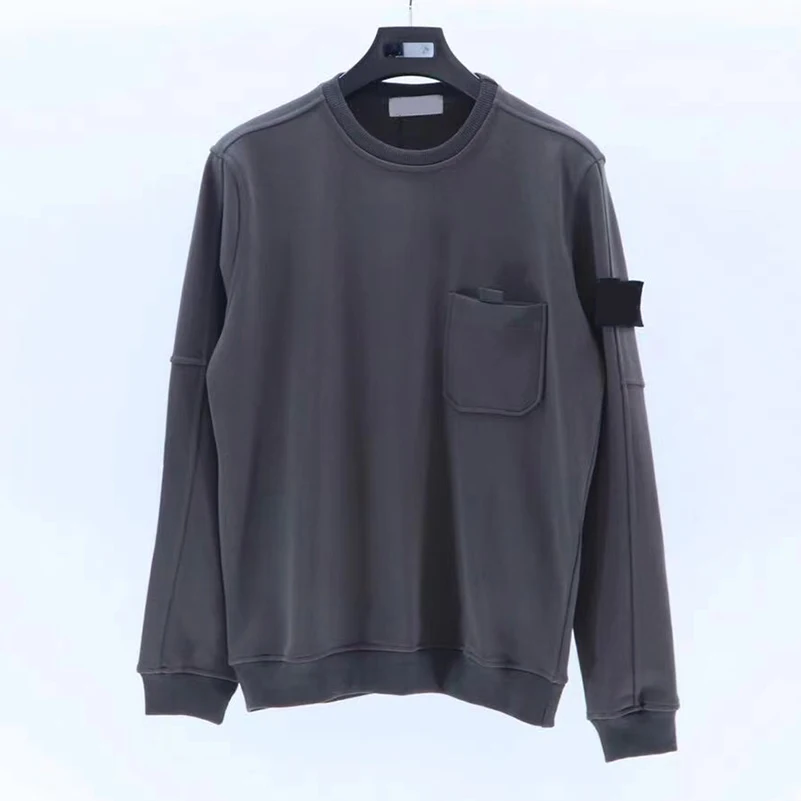 

Women Sweatshirts Men Gray Spring Autumn Pullover Long Sleeve Stitching Pocket Round Neck Sweater Embroidery Armband MA122