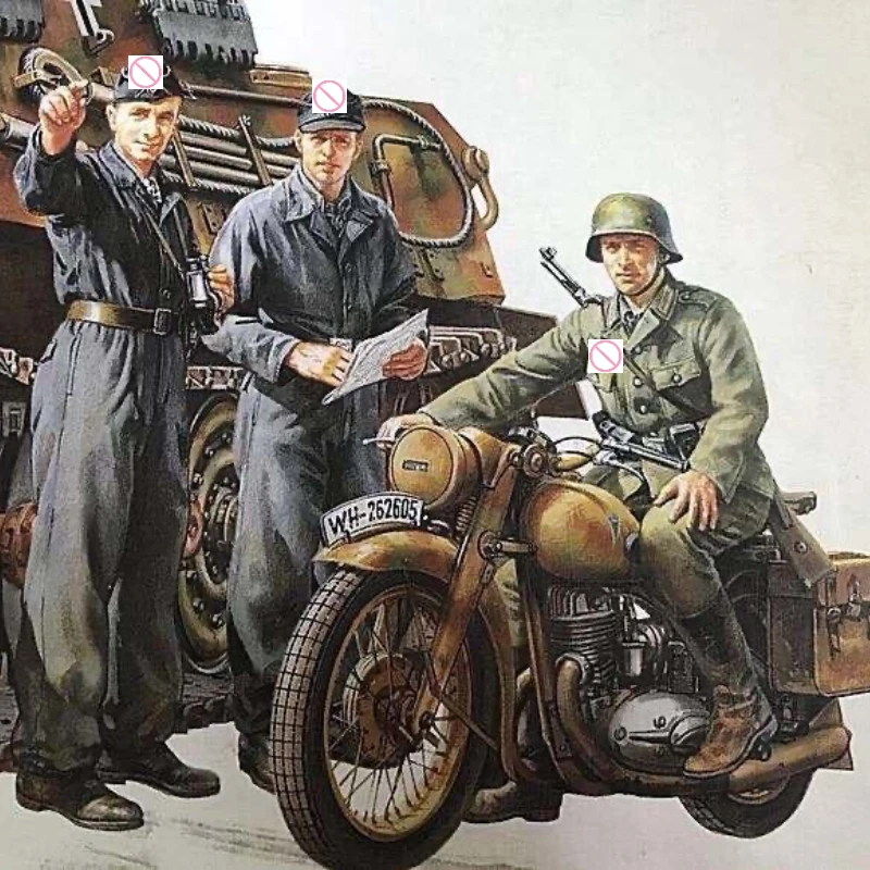 

Фигурка солдата из смолы 1/35, модель в комплекте, немецкий офицер времен Второй мировой войны и мотоцикл, солдат на 3 человека, миниатюрный «с...