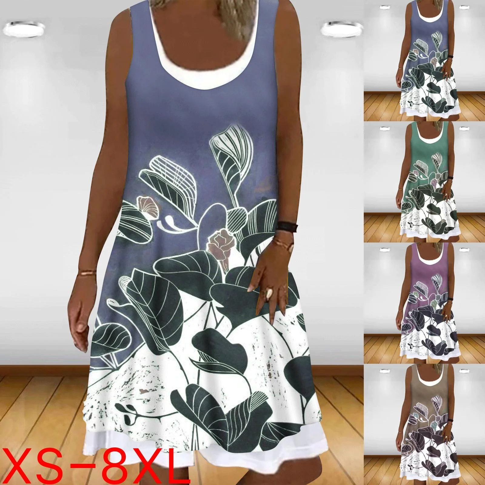 

Women's Summer Fashion Sexy 2023 Sleeveless Plus Size O Neck Dress