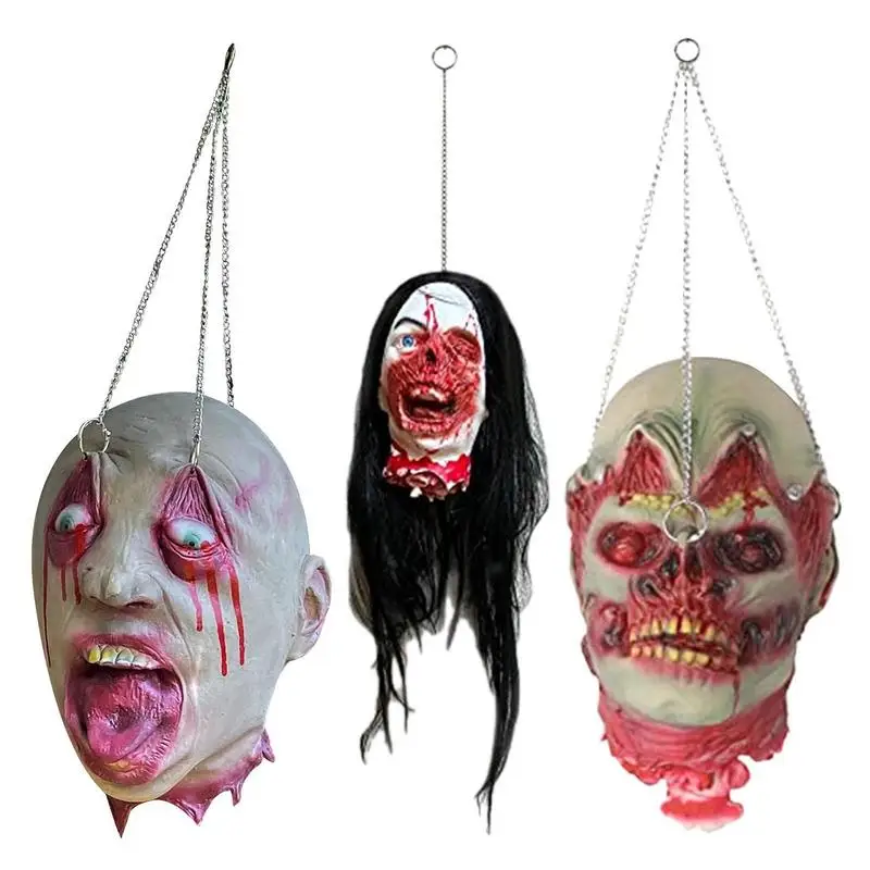 

Severed Head Halloween Props Realistic Latex Scary Ghost Head Hanging Ornaments Bloody Zombie Decor Haunted House Party Supplies
