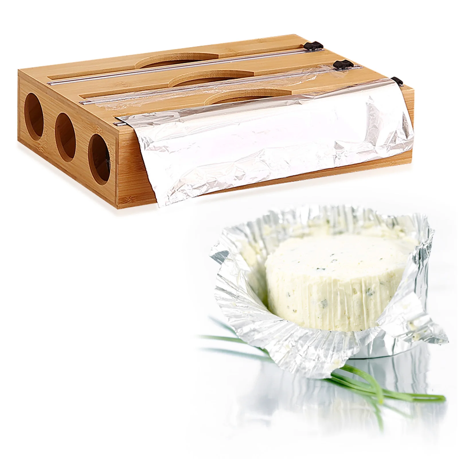 

3 In 1 Wrap Dispenser With Cutter Plastic Wrap Aluminum Foil Wax Paper Cling Film Dispenser Kitchen Drawer Roll Organizer Holder