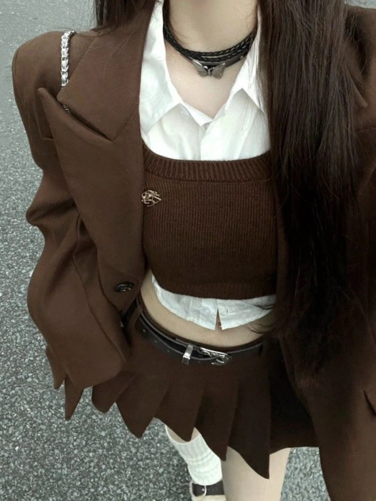 Модный винтажный свободный трикотажный комплект из 4 предметов женский дизайн