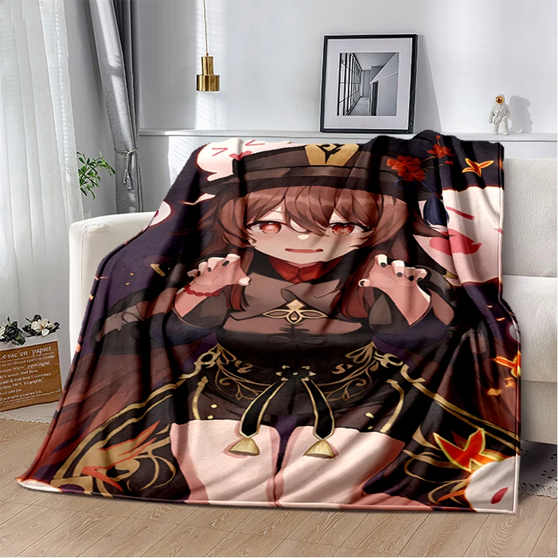 

Cartoon Genshin Printed Blanket Flannel Warmth Soft Plush Sofa Bed Throwing Blankets Plush Throwing Anime kawaii Blanket