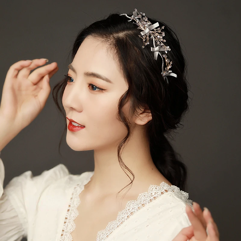 

2022 Korean Rhinestone Headband Women Female Elegant High-grade Crystal Bow Head Hoop Summer French Jewellery Hair Accessories