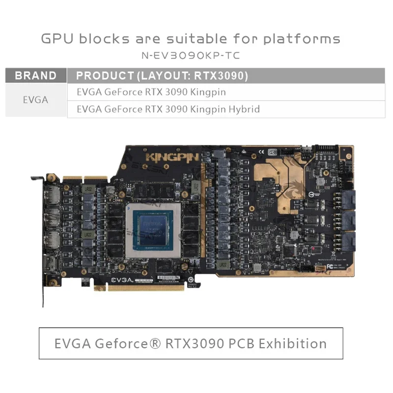 Фото Водяной блок Bykski для EVGA GeForce RTX 3090 Kingpin Hybrid GPU Card / Active Backplate №3