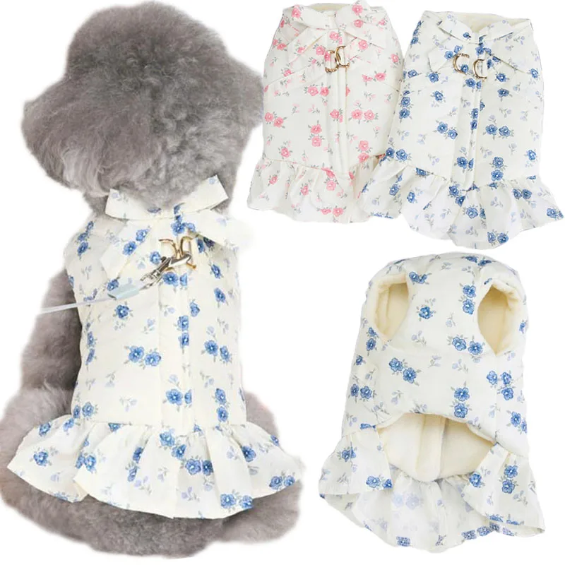 

Floral Pet Clothes Winter Bowtie Warm Dog Wadded Coat For Small Medium Dogs Chihuahua Sleeveless Vest Puppy Cat Down Jackets XXL