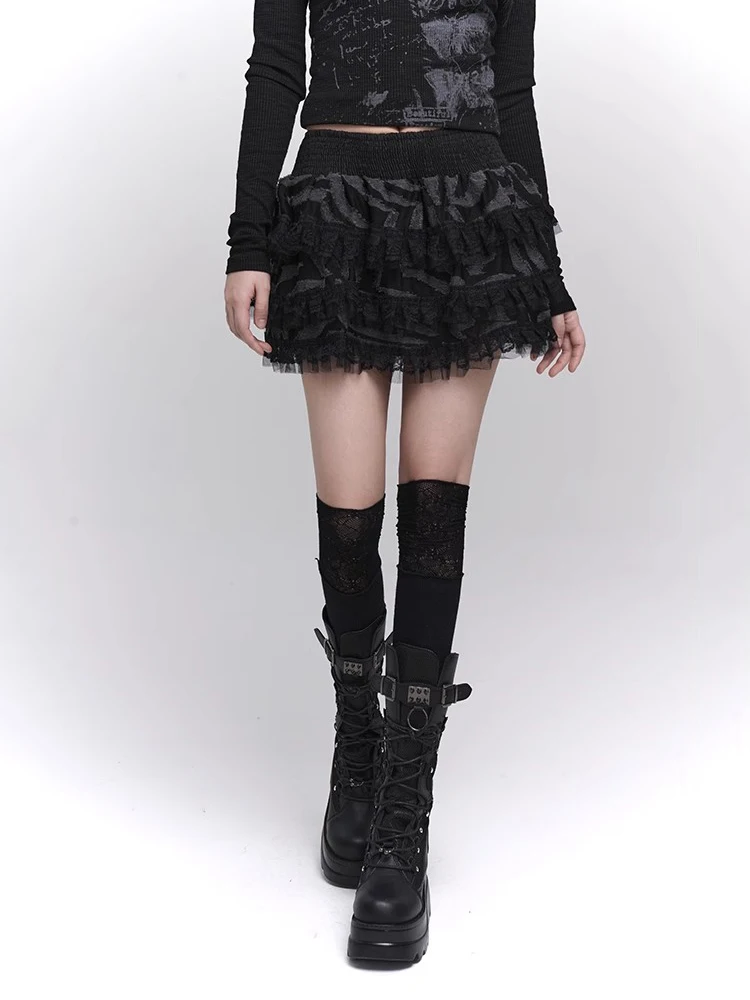 Женская кружевная мини-юбка REDDACHiC Grunge черная Пышная юбка с эластичной талией и