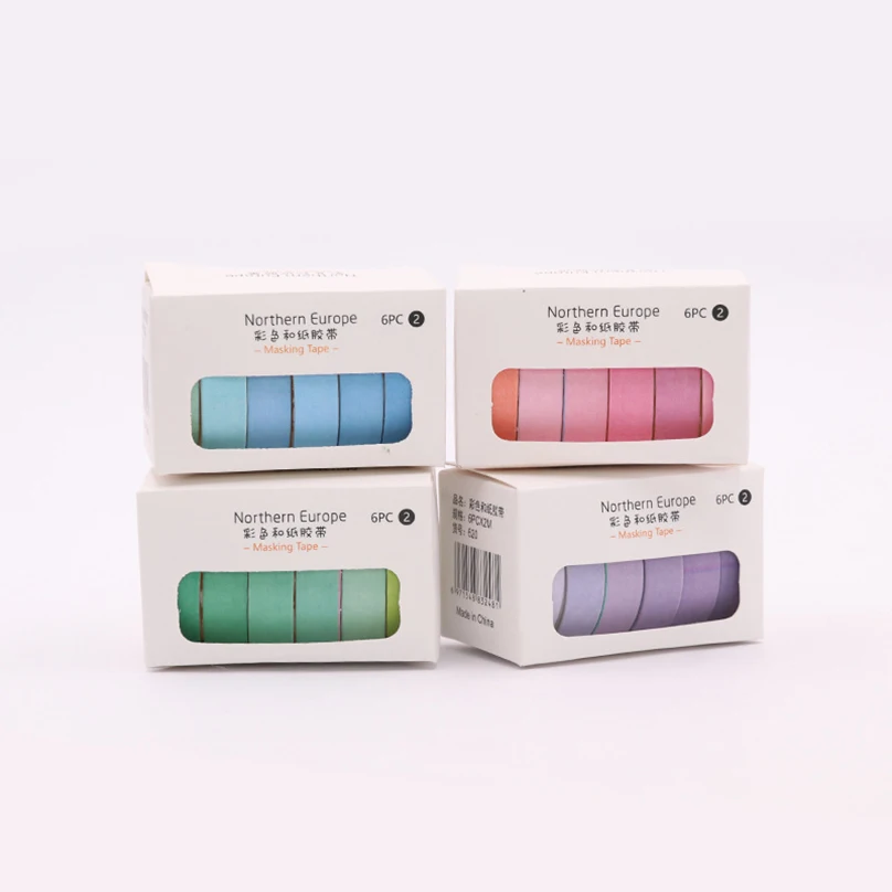 

6Rolls Rainbow Washi Tapes Stationery Basic Masking Tape Journal Supplies Decorative Adhesive Tape Scrapbooking Washi Tape Set
