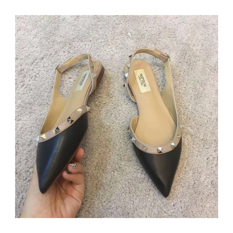 

Ankle Strap Cut Out D'orsy Studded Rockstud Patent Leather Rivet Flats T-Strap Buckle Walking Soft Women Shoes Travel Size 35-43