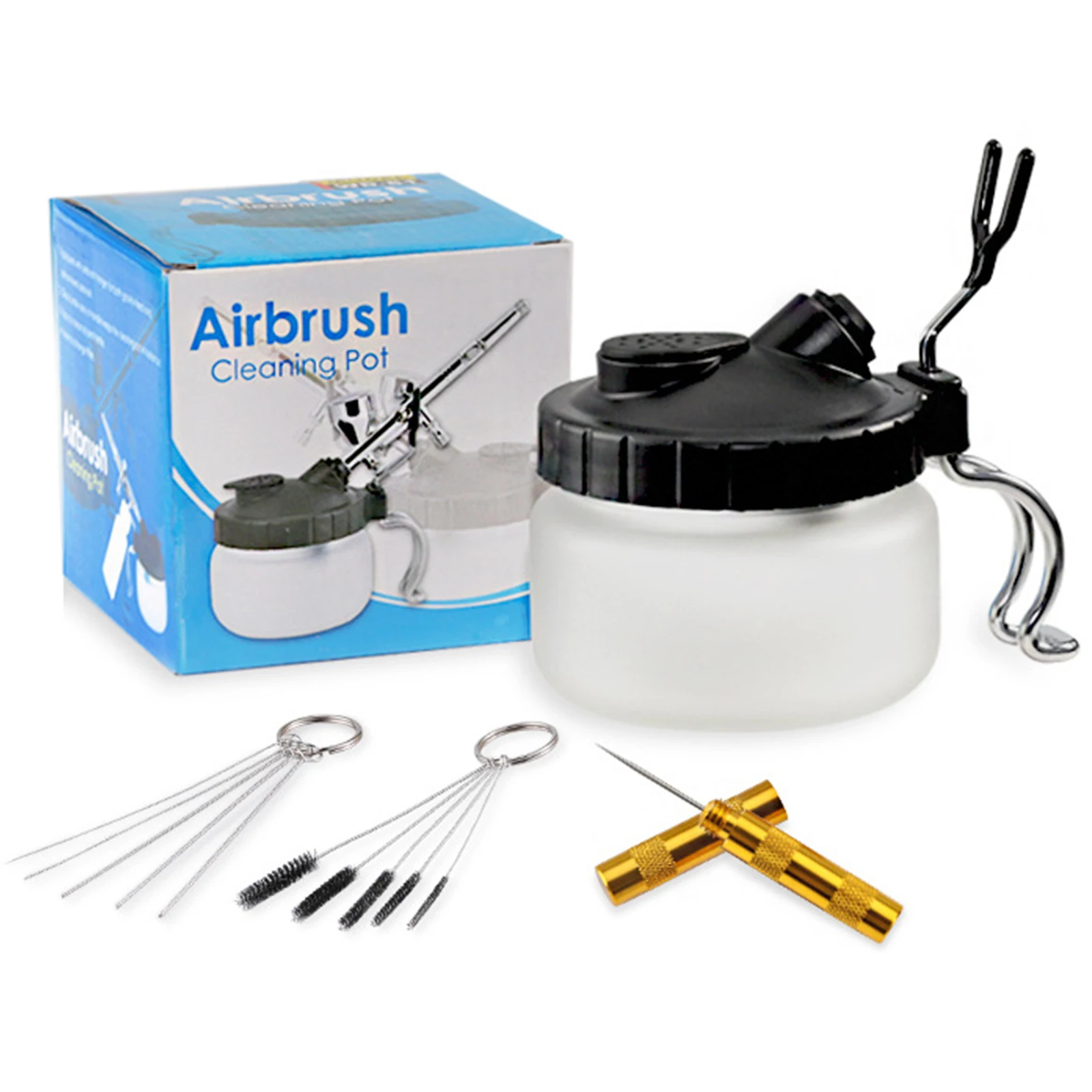 

Airbrush Cleaning Set Waste Liquid Collection Glass Pot Nozzle Cup Cleaning Brush Needle