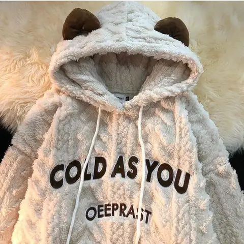 Медвежьи уши, мягкий пуловер с вышивкой ягненка, холодный as You, женский свитшот, осенне-зимнее утепленное пальто, свободные топы цвета хаки