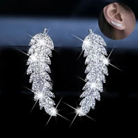 feather ear cuff earrings silver color zircon leaves wedding earrings for women gifts gold color ear rings for women jewelry