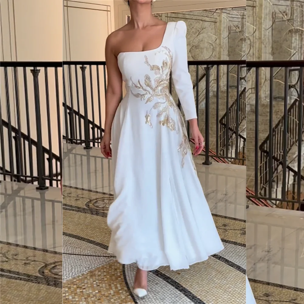 Атласное вышитое бисером рождественское ТРАПЕЦИЕВИДНОЕ ПЛАТЬЕ на одно плечо