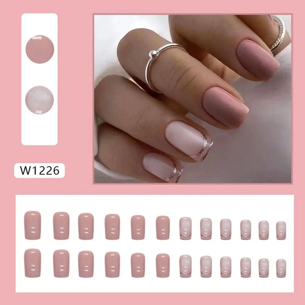 Новинка длинные квадратные накладные ногти цветы волнистые французские съемное