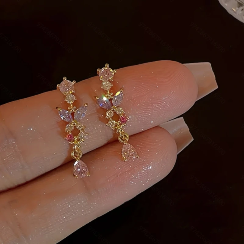 Изысканный роскошный блестящий комплект циркониевые цветы серьги-капли в форме