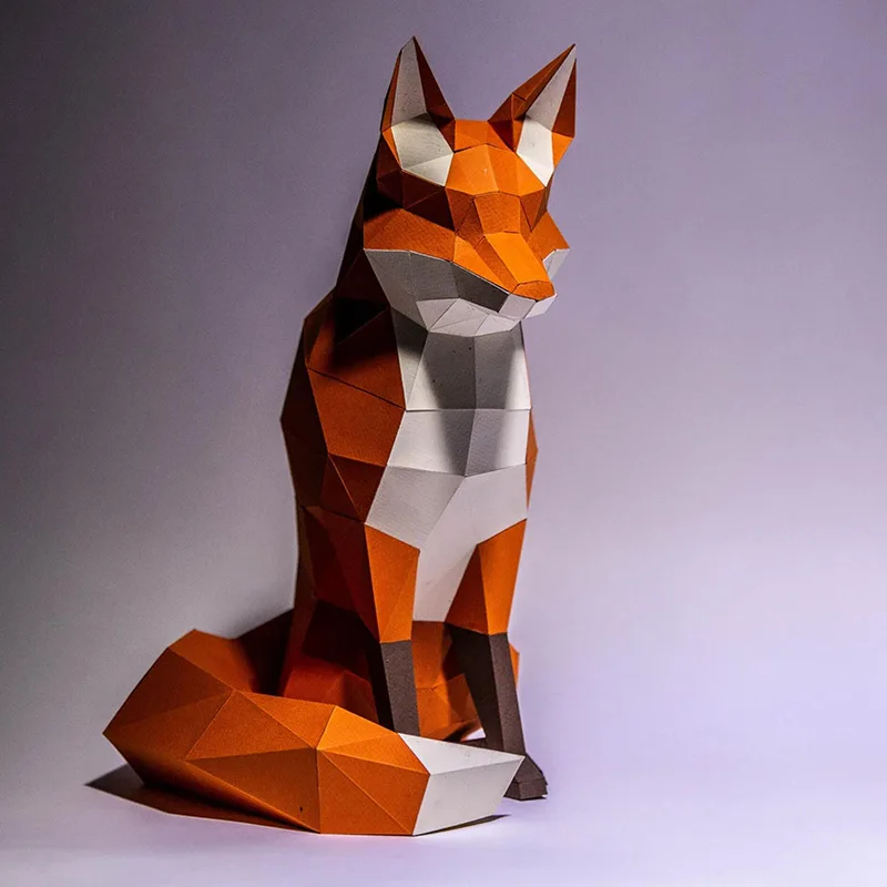 

Handmade DIY Origami Toys Forest Wildlife Simulation Fox Paper Sculpture Sitting Fox Kawaii Animal Paper Model Home Decoration