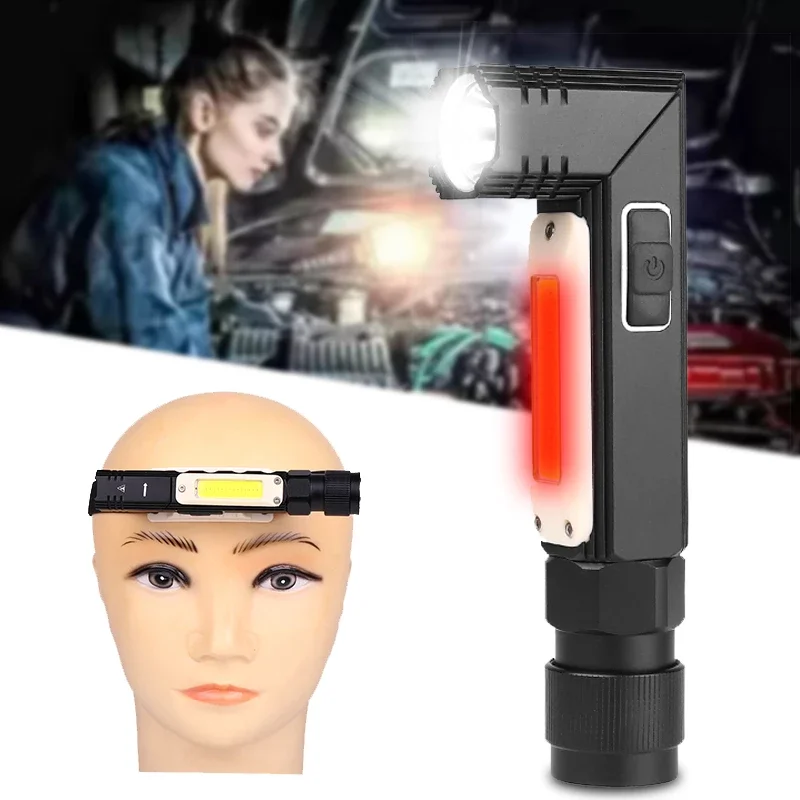 

Фонарик сисветильник светодиодный с зарядкой от Usb, мощный перезаряжаемый фонарь с COB матрицей, светильник, фонарь с вращающейся батареей