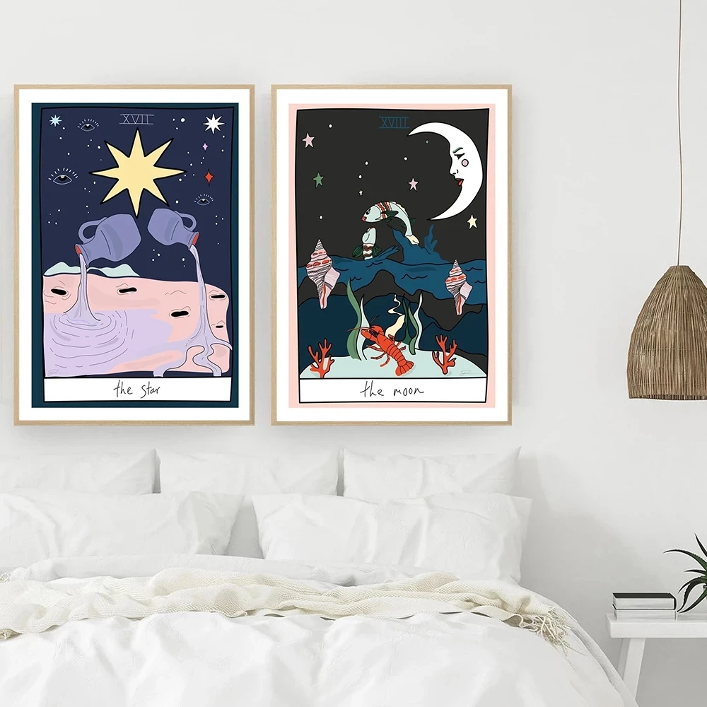 

Star Tarot Moon Sun Empress Retro Vintage Nordic Posters And Prints Wall Art Canvas Painting Wall Pictures For Bedroom Decor