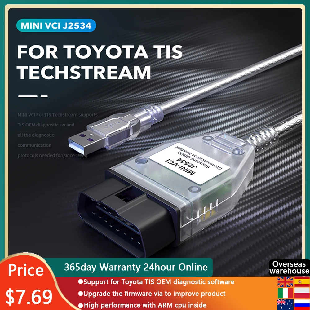 

For Toyota Mini VCI Professional Cable TIS Techstream V16.20.026 MINI-VCI J2534 FT232RL Full Chips OBD2 Car Diagnostic Scanner