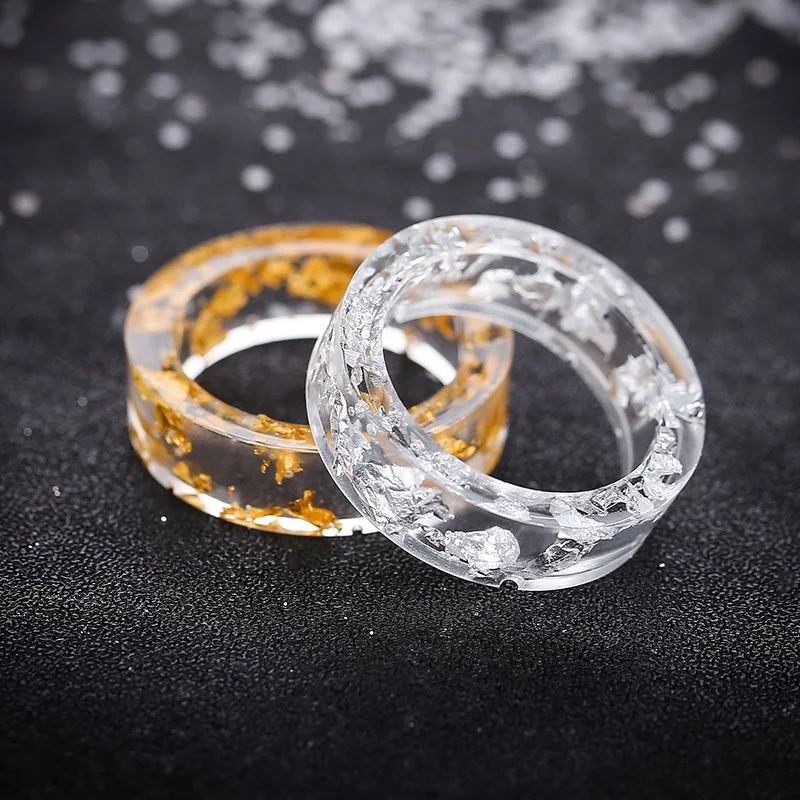 

New Gold Foil Ring for Men Women 2019 Trendy Transparent Resin Couples Rings Lovers Birthday Gifts Handmade Finger Ring