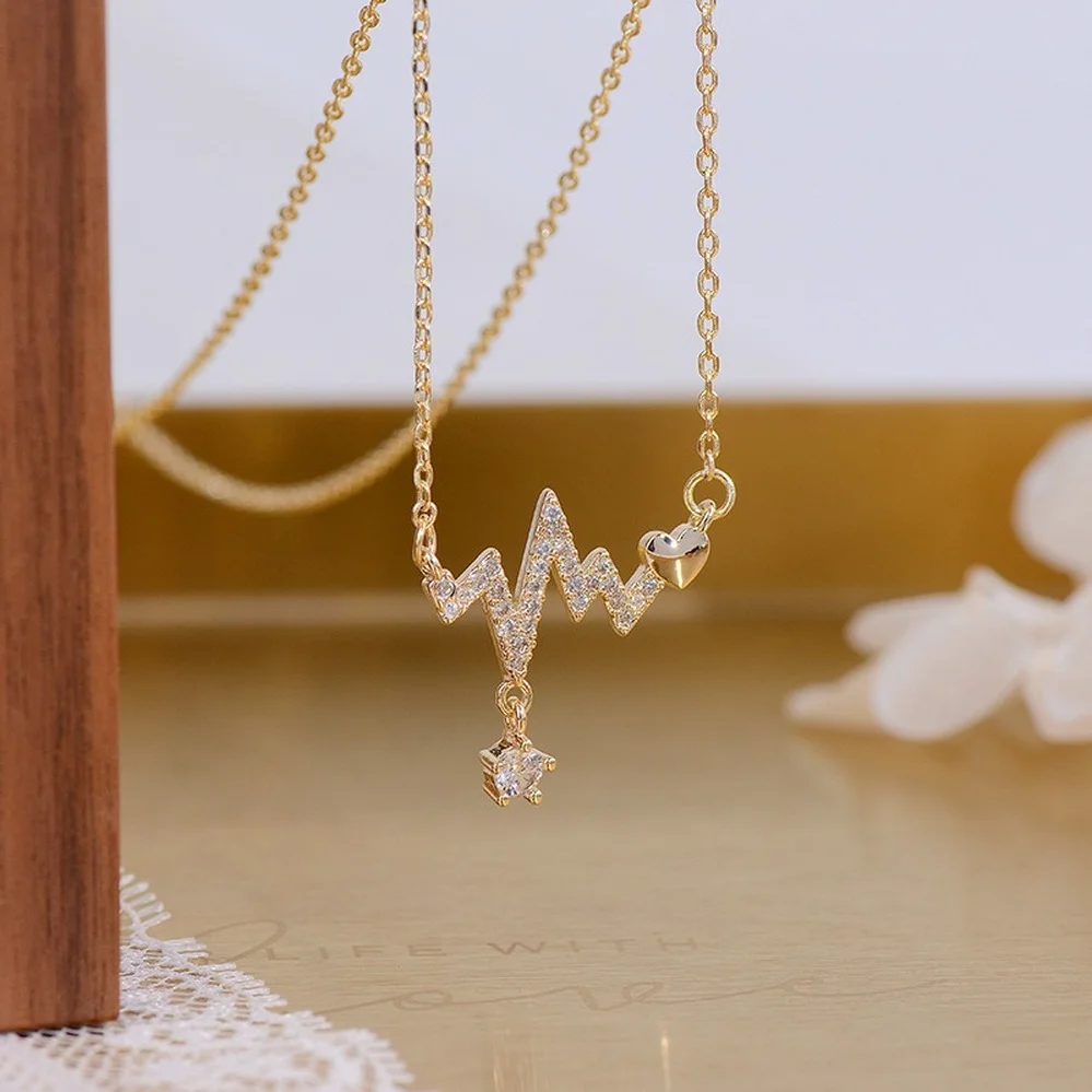 

New Fashion Love Signal Pendant Necklace for Women Zircon Water Drop Love Clavicle Chain Girls Trend Neck Chain Gift Do Not Fade
