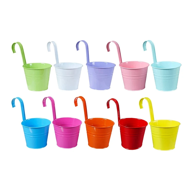 

10Pcs Hanging Planters Hanging Flower Pots Metal Bucket Hanging Plant Holders For Balcony Garden Railing Fence Planters