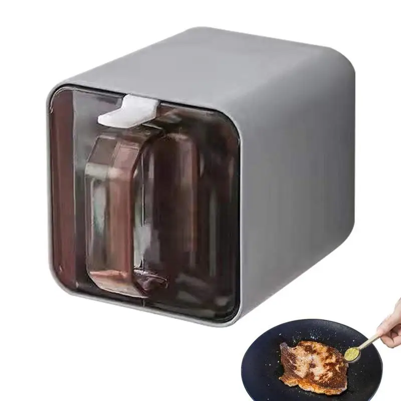 

Wall-mounted Condiment Box Kitchen Spice Containers Moisture-proof Square Spice Jar With Caps Spoon Spice Salt Storage Canister