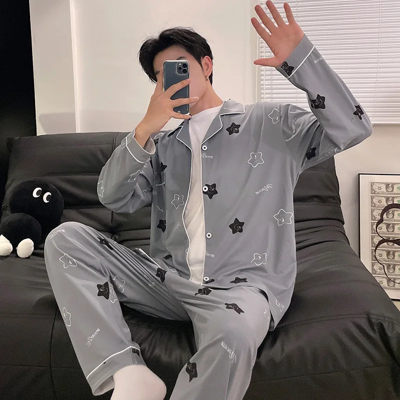 QUHENG 2022 Autumn Cotton Men's Pajama Fashion Sets Winter Casual Long Sleeve Sleepwear Soft Comfortable Men Pajamas for Suit