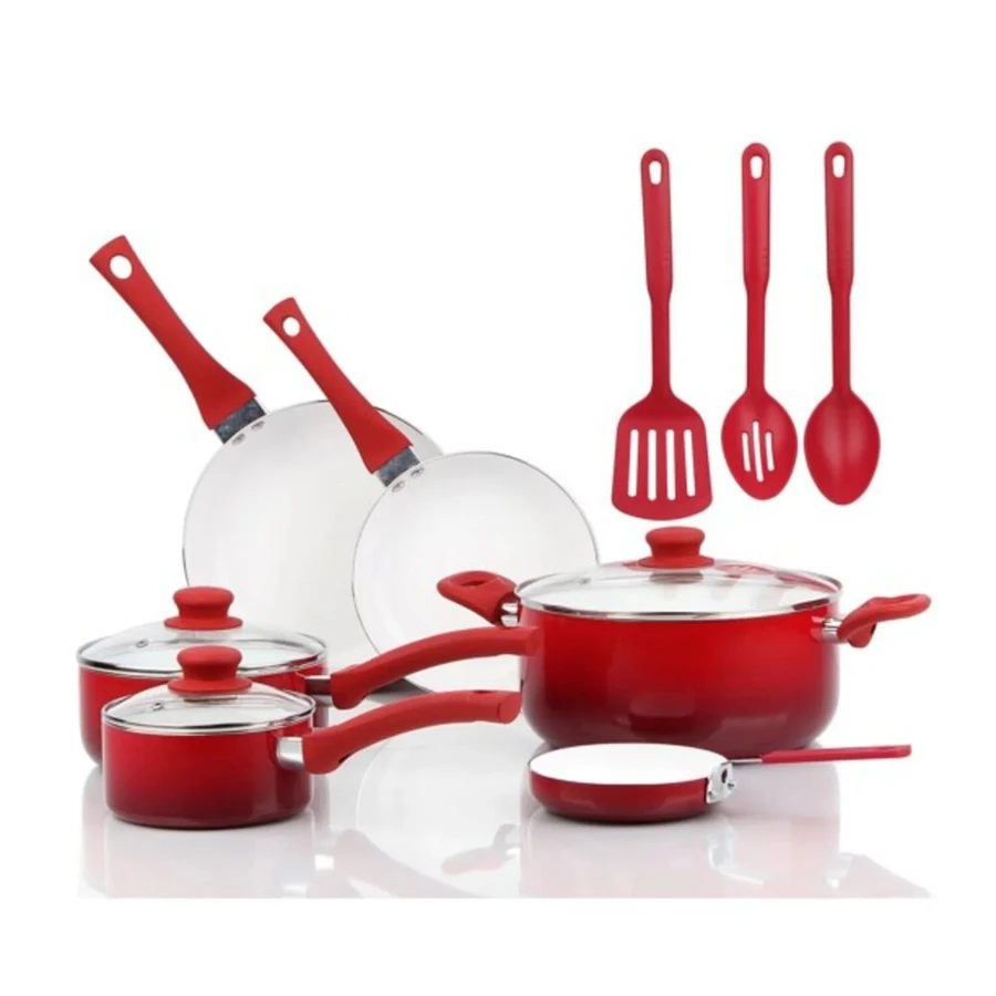 

Ceramic Nonstick 12 Piece Cookware Set, Red Ombre, Hand Wash Only