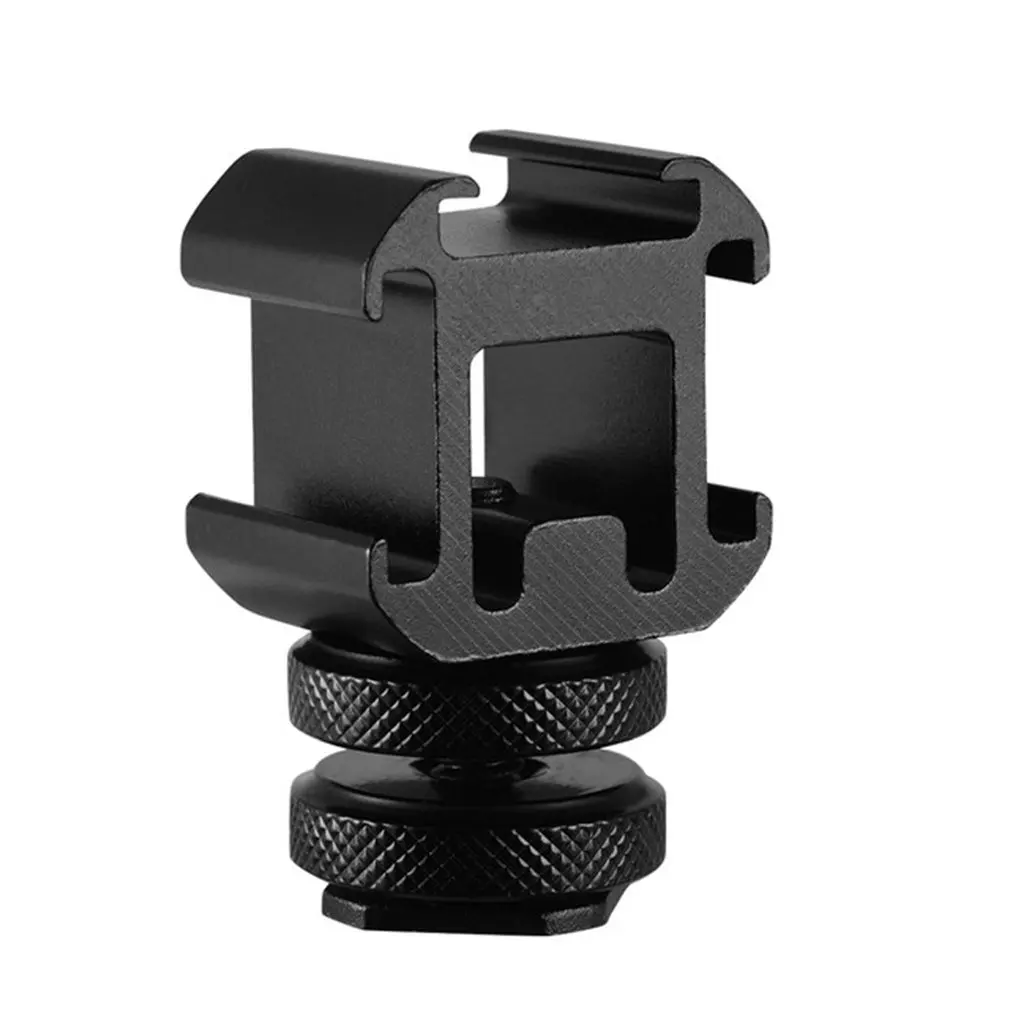 Camera Three-head Hot Shoe Base Adapter On-Camera Mount Adapter For DSLR Camera For LED Video Light Microphone