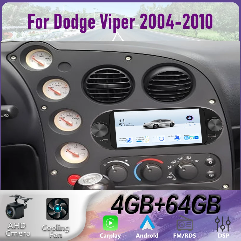 Фото 6-дюймовая автомагнитола для Dodge Viper 2004-2010 с управлением на руле, GPS-навигацией Google Maps, камерой заднего вида, 2DIN, Android 15, 4-64 ГБ №1