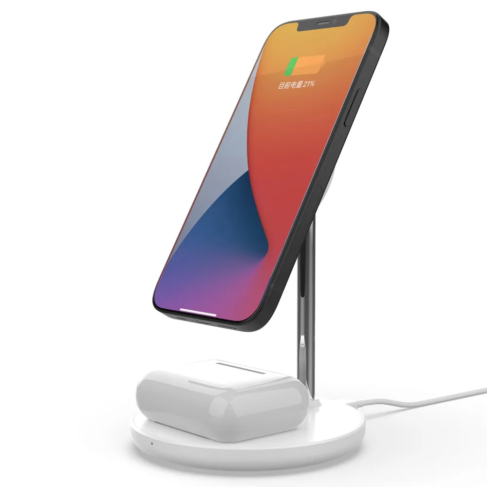 2 in 1 magnetic wireless charger stand for iphone 13 12 pro max mini airpods fast charging station dock mobile phone chargers free global shipping