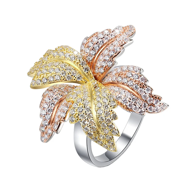 

Colorful Flower Shape 925 Sterling Silver Ring White Diamonds Cubic Zircon Finger Ring For Women Jewelry Wedding Engagement Gift