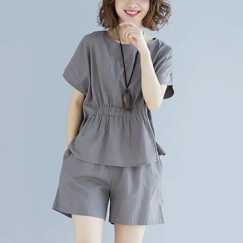 

Женский летний комплект из двух предметов, офисный топ с коротким рукавом и широкие шорты, женская одежда, E59