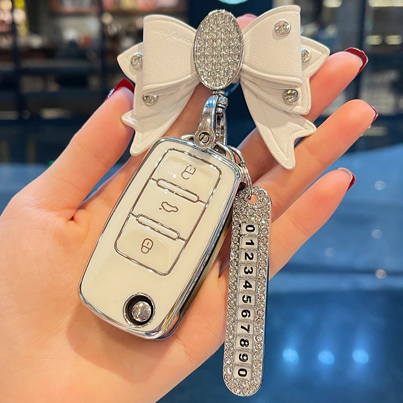 

Bow No. Car Key Case Cover for VW Volkswagen Golf 5 6 7 8 Gti 7 Polo Mk 4 5 6 7 Gtd Skoda Fabia Octavia Seat Ibiza Leon SANTANA
