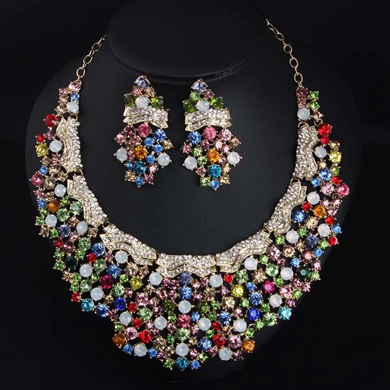 

Europe and the United States exaggerated colorful gemstone necklace earrings suit dress wedding dinner women accessories