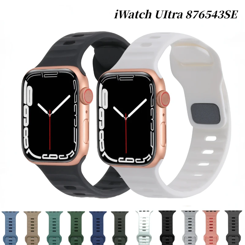 

Silicone Strap For Apple Watch Band Ultra 8 7 49mm 45mm Sports Bracelet Wristband Belt iWatch 6 5 4 3 44mm 41mm 42mm 40mm Correa