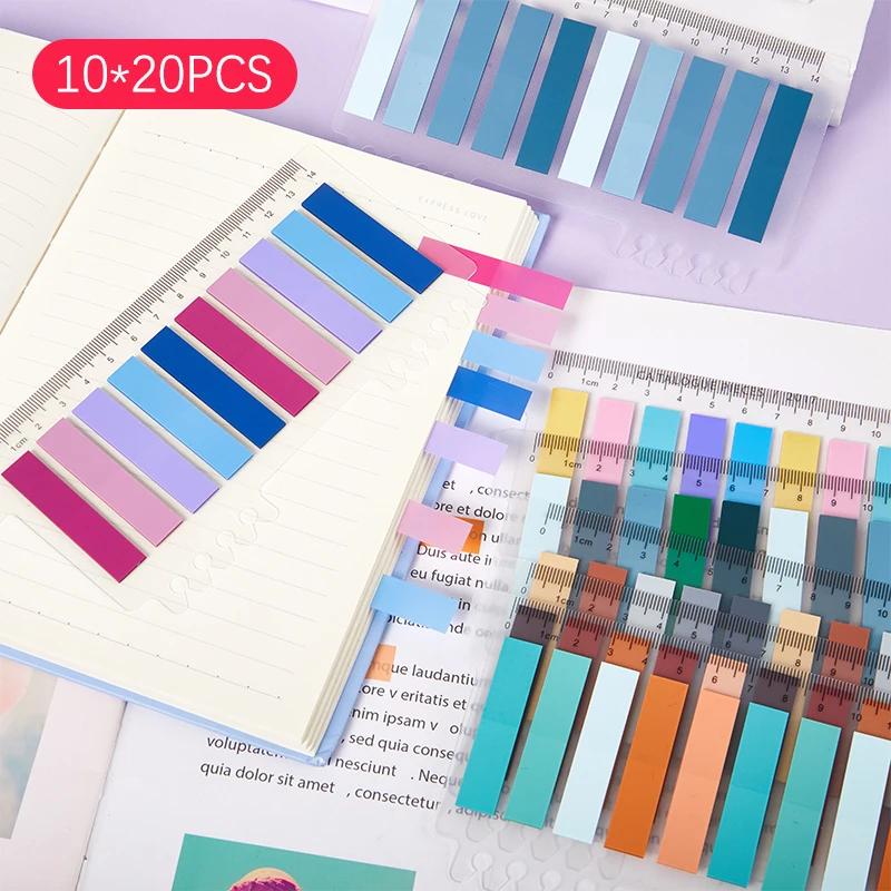 

10*20PCS Transparent Index Tabs Notes Paper Office School Supplies Stationery Small Rectangu Fluorescent Sticker Strip Sticky
