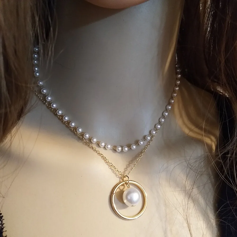 

Boho Style Handmade Pearl Chain Necklace 2022 Fashion Circle Pearl Pendant Jewelry Women's Party Gift
