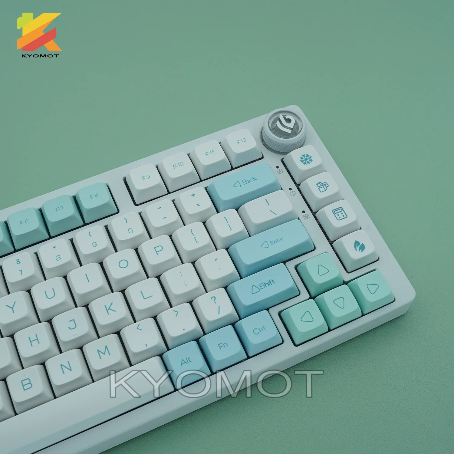Фото Колпачки для клавиш KYOMOT 132 Keys Ice Crystals Mint, PBT, сублимационная печать, профиль XDA, сине-голубые, для механических клавиатур с переключателями MX. №3