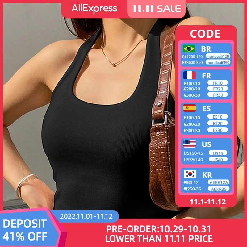 

Women Halter Camisole Tank Top Vest Quality Knitted Camis U-neck Tank Tops Casual Solid Color Basic Camisole For Female