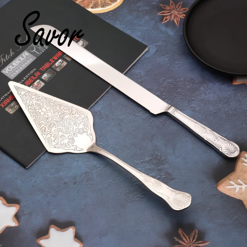

Gold Cutlery Stainless Steel Cake Knife Long Handle Shovel Luxury Royal Cake Pizza Dessert Kitchen Tool Sliverware Tableware