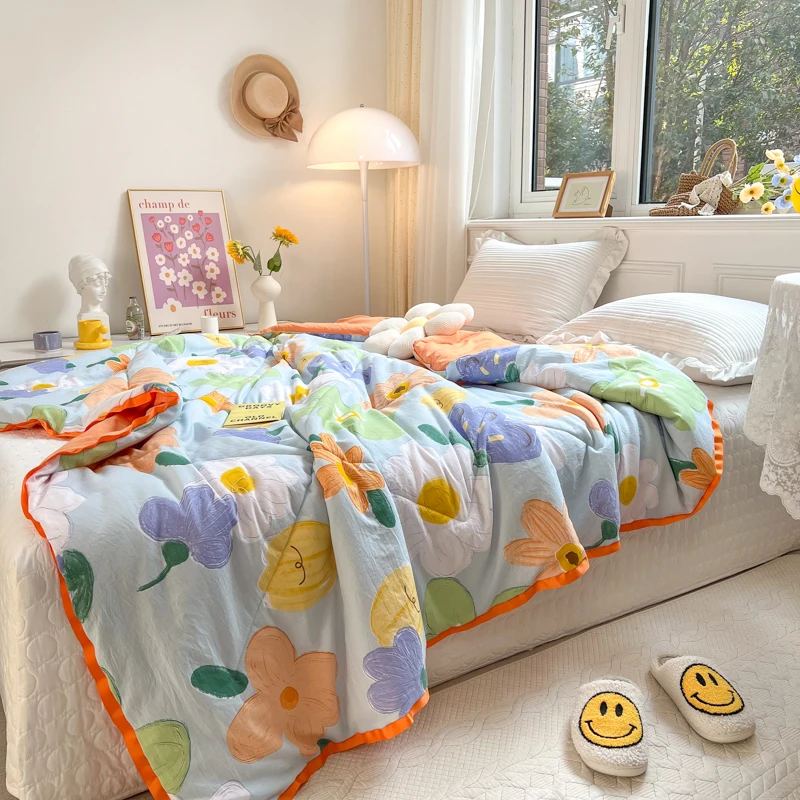 

Floral Air Conditioner Bedspread Quilt Blanket Mechanical Wash Summer Quilt Soft Comforter Single Double Blanket Quil