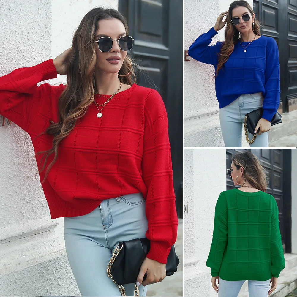 

2022 Women Knit Sweater Autumn Winter Oversized Pullovers Ladies Loose Sweater Korean Style Casual Knitted Jumper Plaid Sweaters