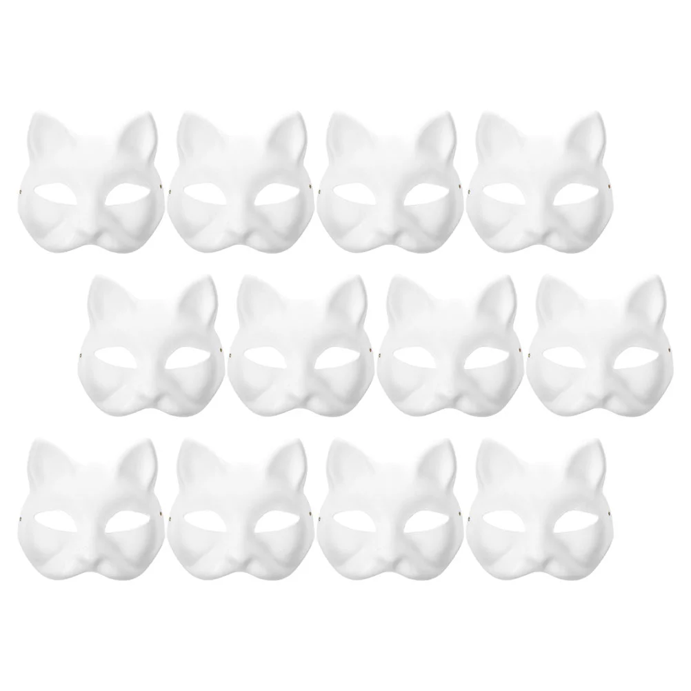 

12 Pcs Cat Face Mask Blank Craft Blankss Kids Halloween Costume Decorate Make Kits Party Fox White