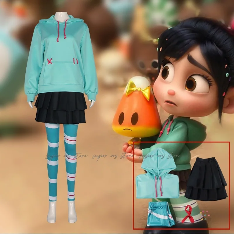 Костюм Vanellope Von Schweetz для косплея аниме толстовки с капюшоном девочек юбка парик